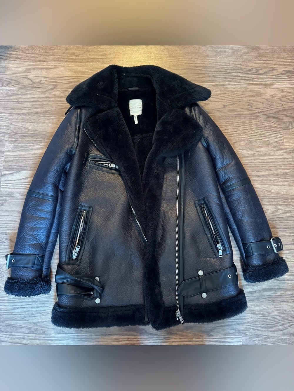 Avec Les Filles Women's Faux Shearling Biker Jacket